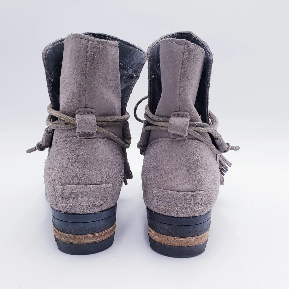 Sorel Farah Short Boot Ankle Gray Suede Heeled NL2682-005 Women's Size‎ 7.5